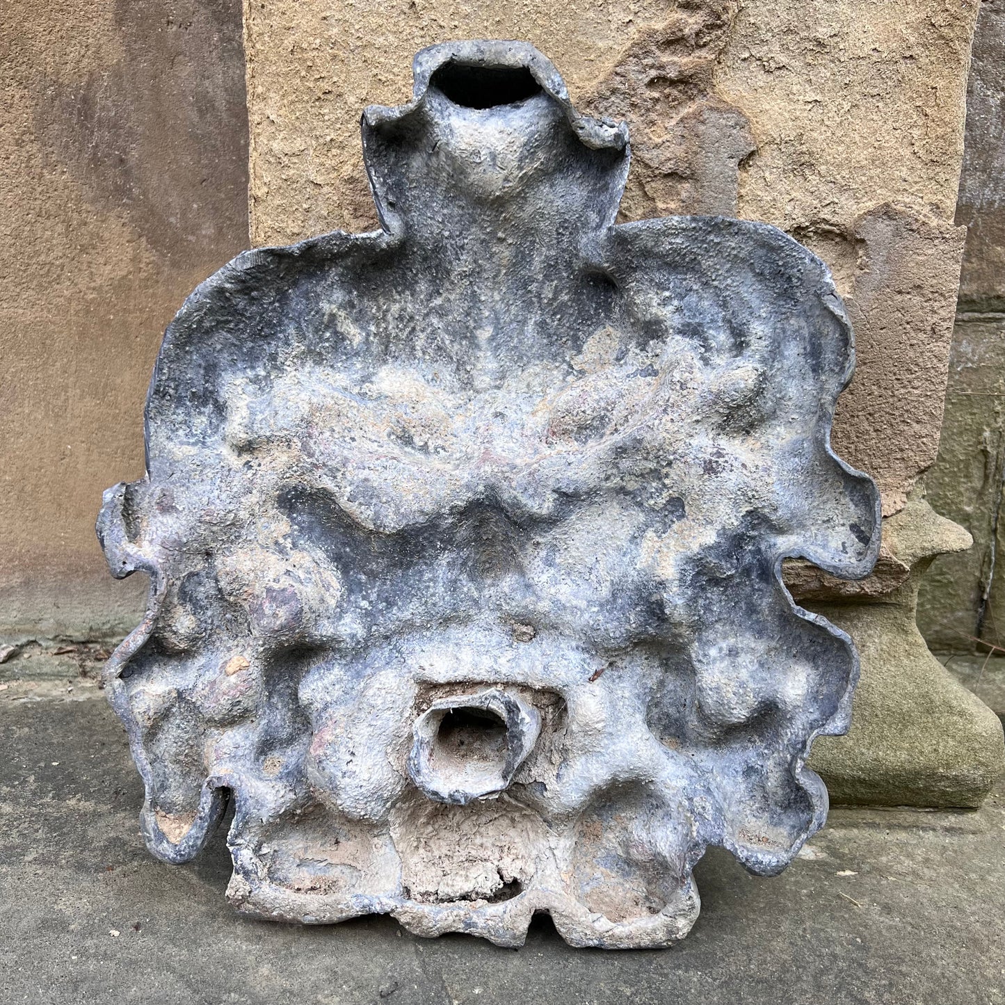 19th Century Lead River God Mask Wall Fountain